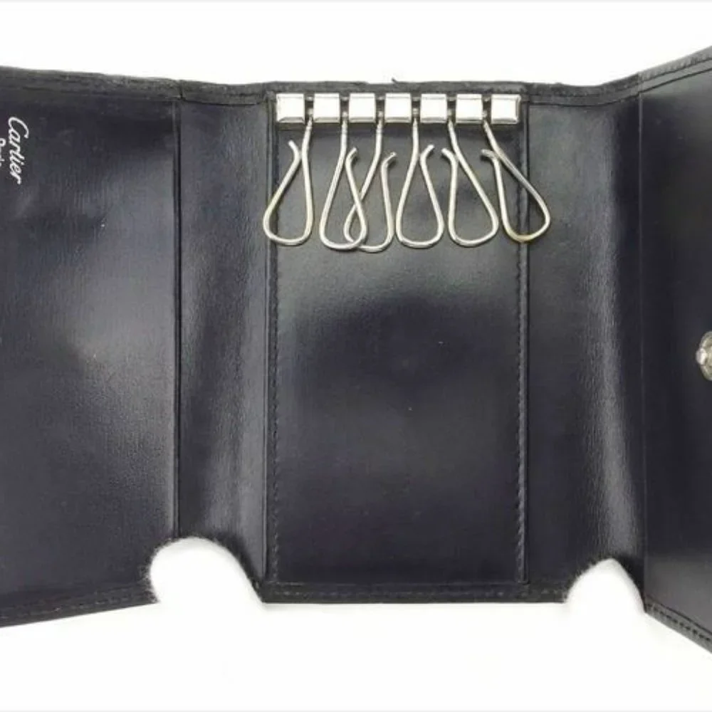 Cartier Key case Key holder Black Silver leather Woman Authentic Used